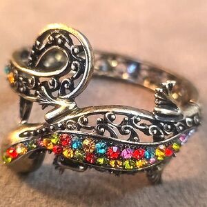 VTG Hinged lizzard bracelet salamander, gecko,  Multicolor rhinestones, SDLZ